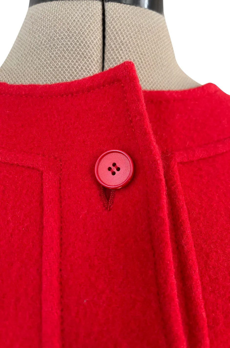 Unusual 1970s Valentino Boutique Red Wool Wrap & Tie Dress w Open Sides and Button Neck