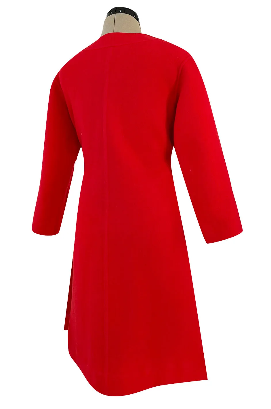 Unusual 1970s Valentino Boutique Red Wool Wrap & Tie Dress w Open Sides and Button Neck