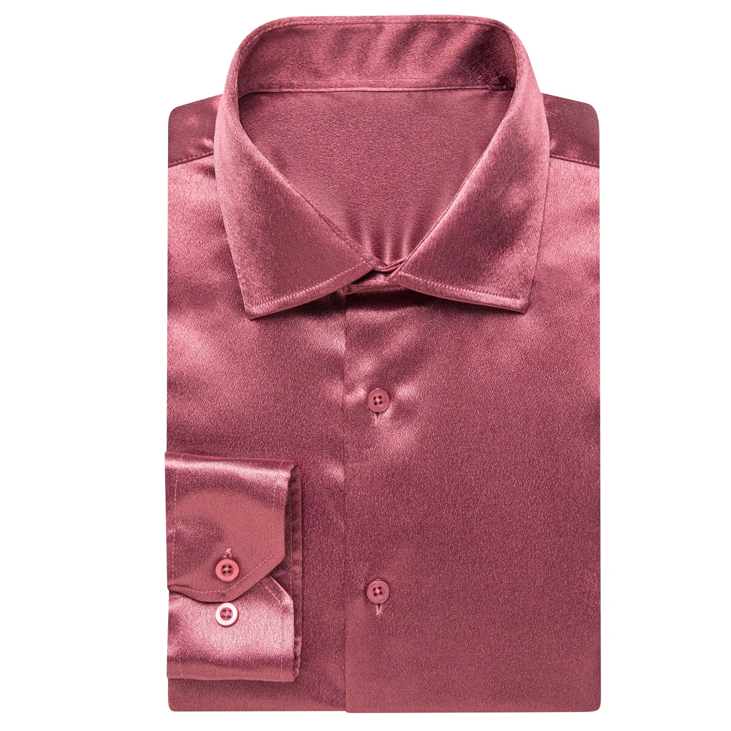 Watermelon Red Solid Satin Men's Long Sleeve Shirt