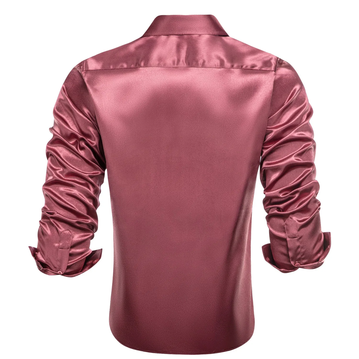 Watermelon Red Solid Satin Men's Long Sleeve Shirt