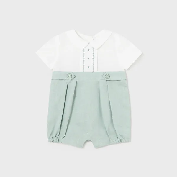 WHITE AND GREEN CEREMONY ROMPER FOR BABY