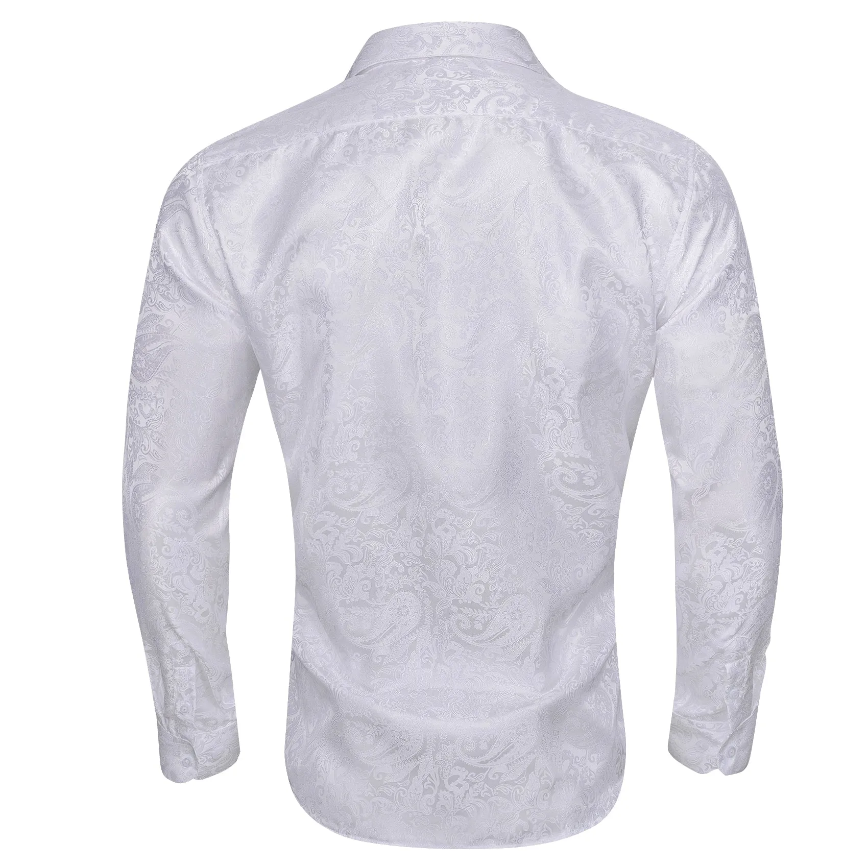 White Paisley Silk Men's Long Sleeve Shirt