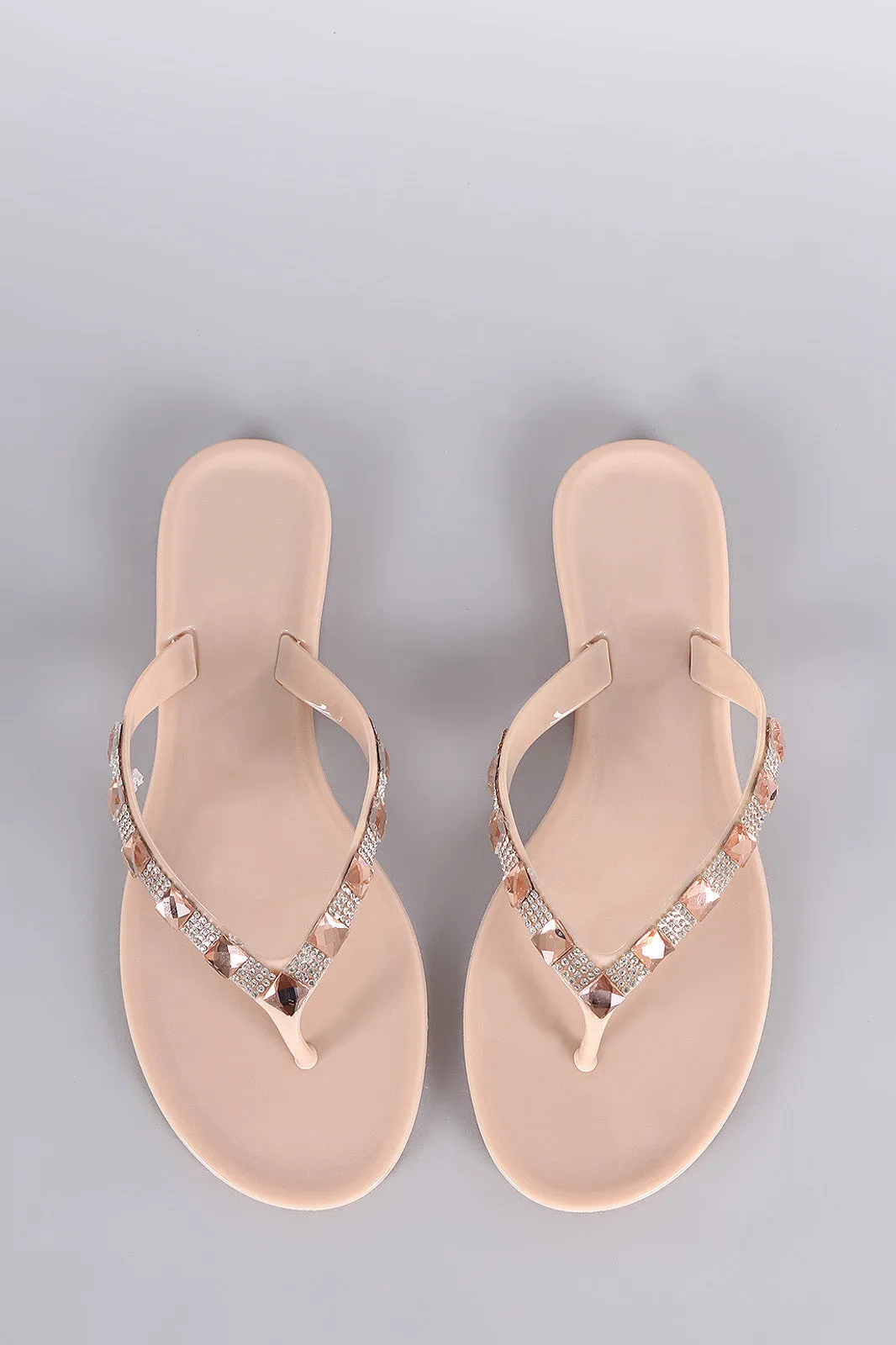 Wild Diva Lounge Rhinestone Jelly Thong Flat Sandal