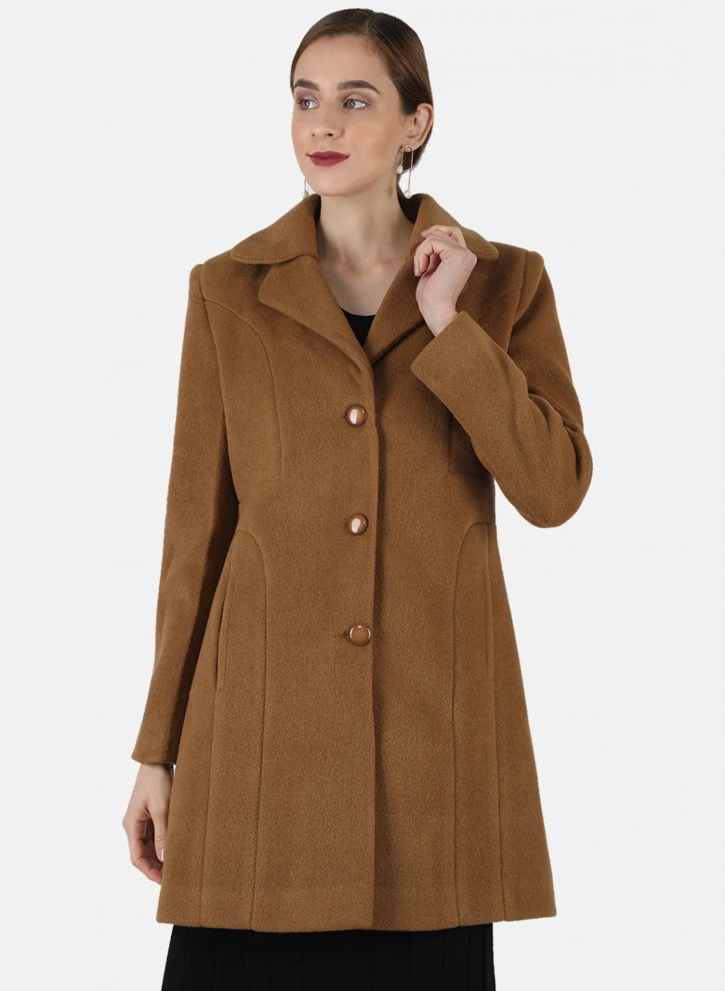 Women Brown Solid Coat