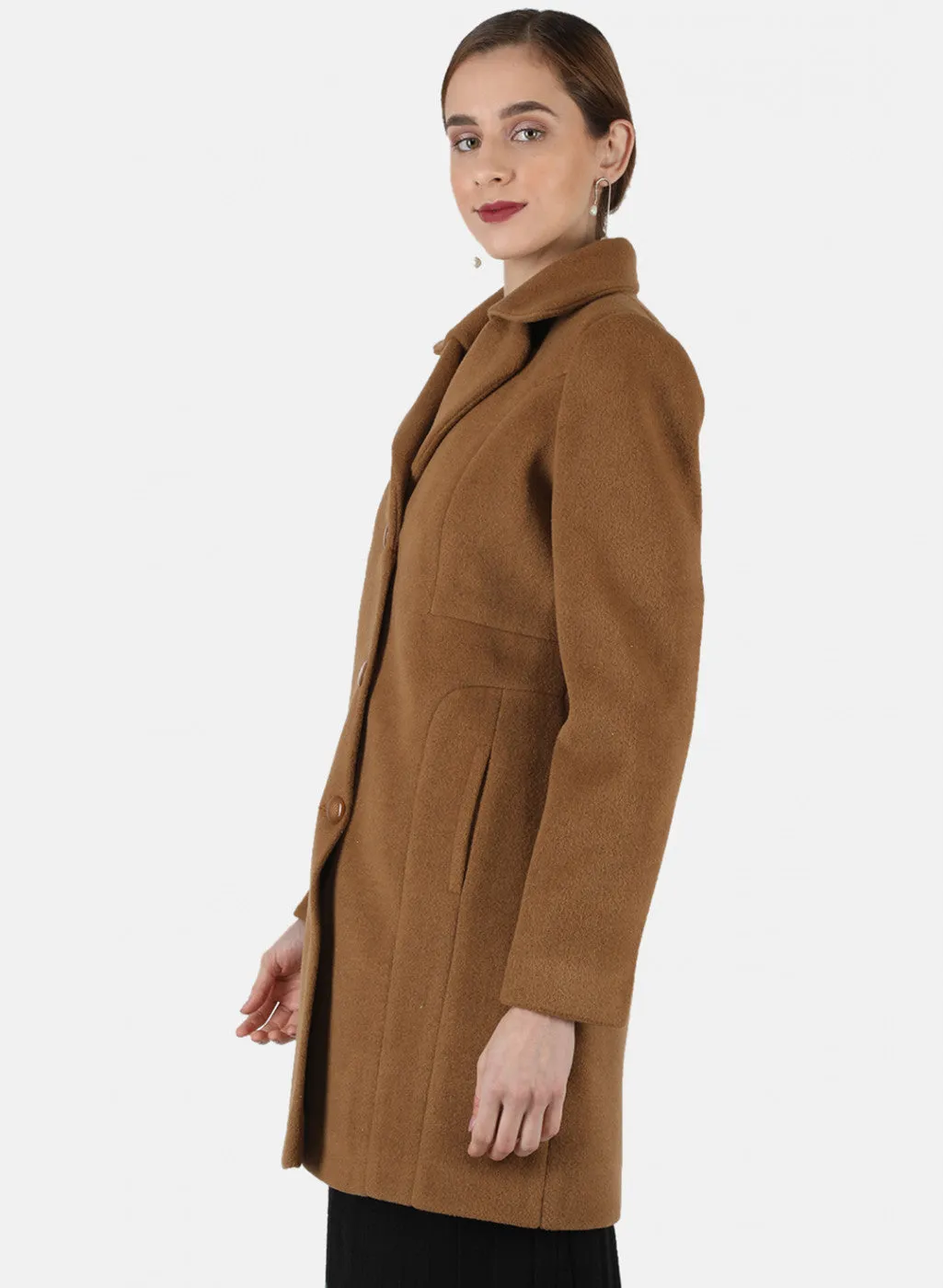 Women Brown Solid Coat