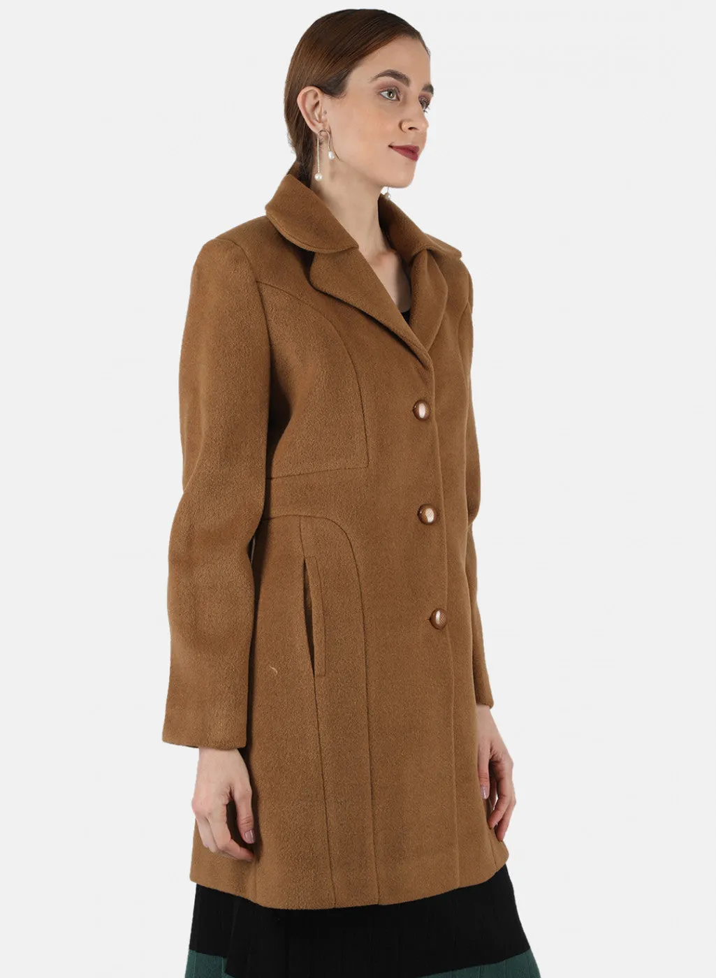 Women Brown Solid Coat