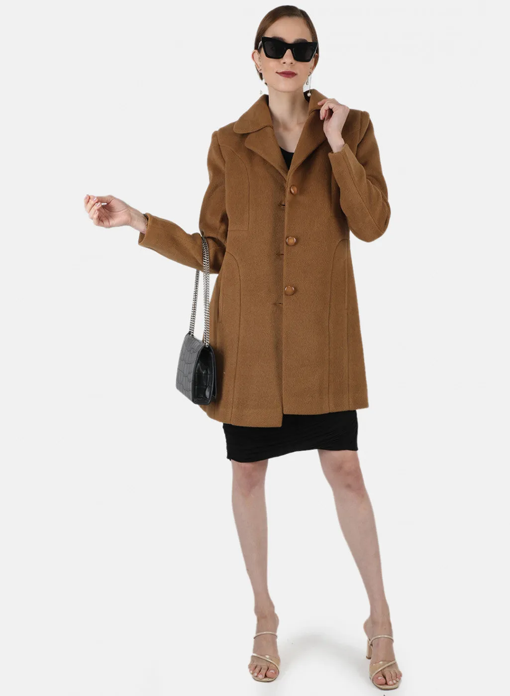 Women Brown Solid Coat