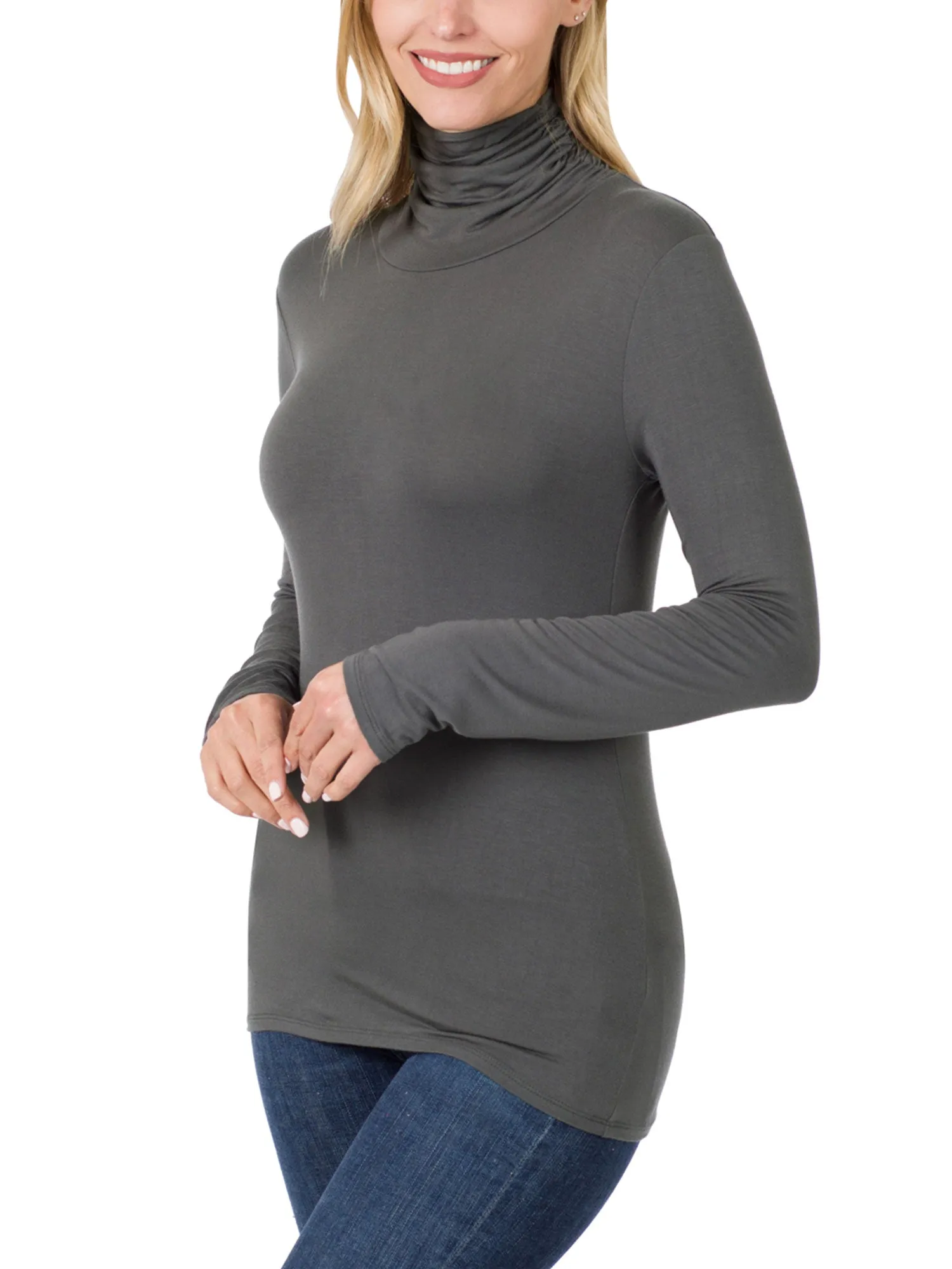 Womens Basic Long Sleeve Soft Stretch Rayon Turtle Mock Neck Top