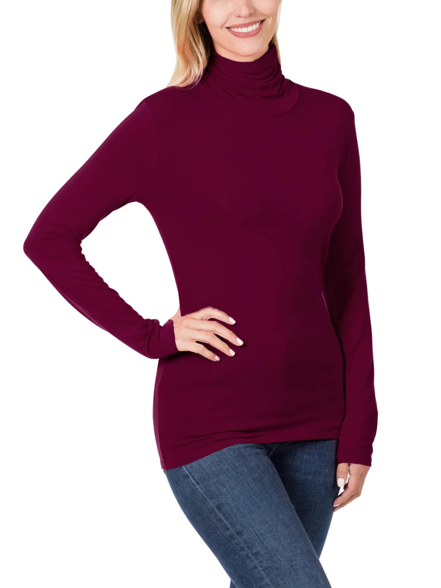 Womens Basic Long Sleeve Soft Stretch Rayon Turtle Mock Neck Top