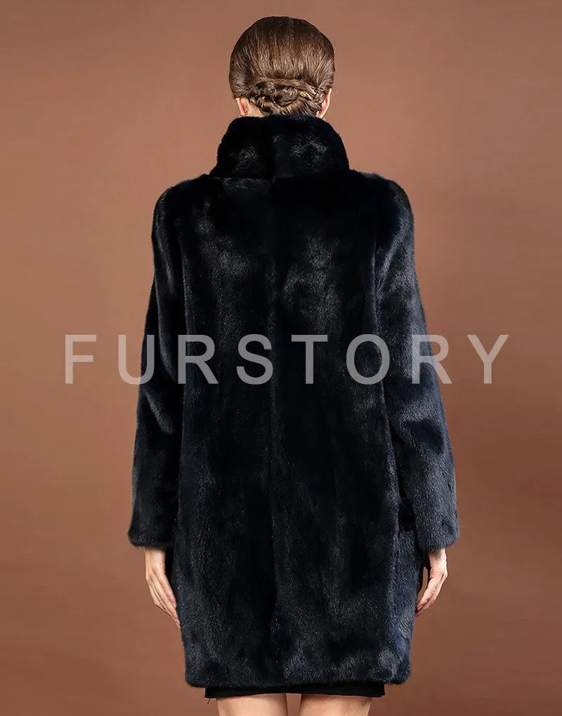 Women's Genuine Mink Fur Coat Stand Collar Natural Fur Women Jacket 16061