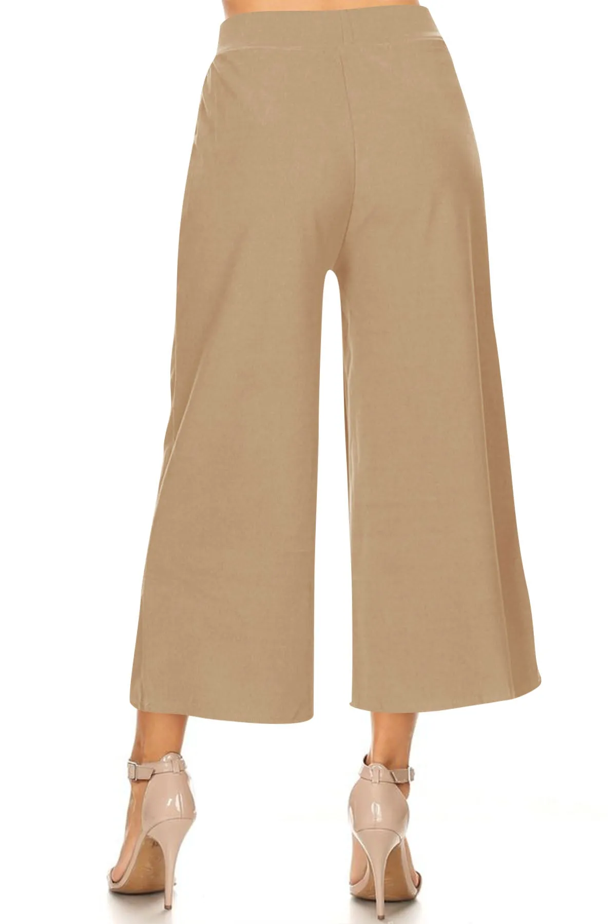 Women's High Waist Faux Suede Side Pockets Comfy Loose Wide Fit Solid Cropped Pants