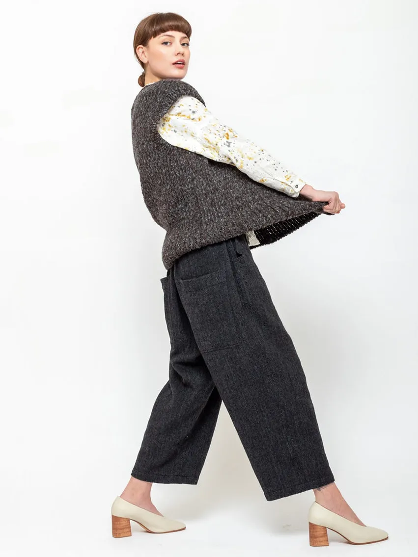 Wool Hand Knit Vest - Charcoal