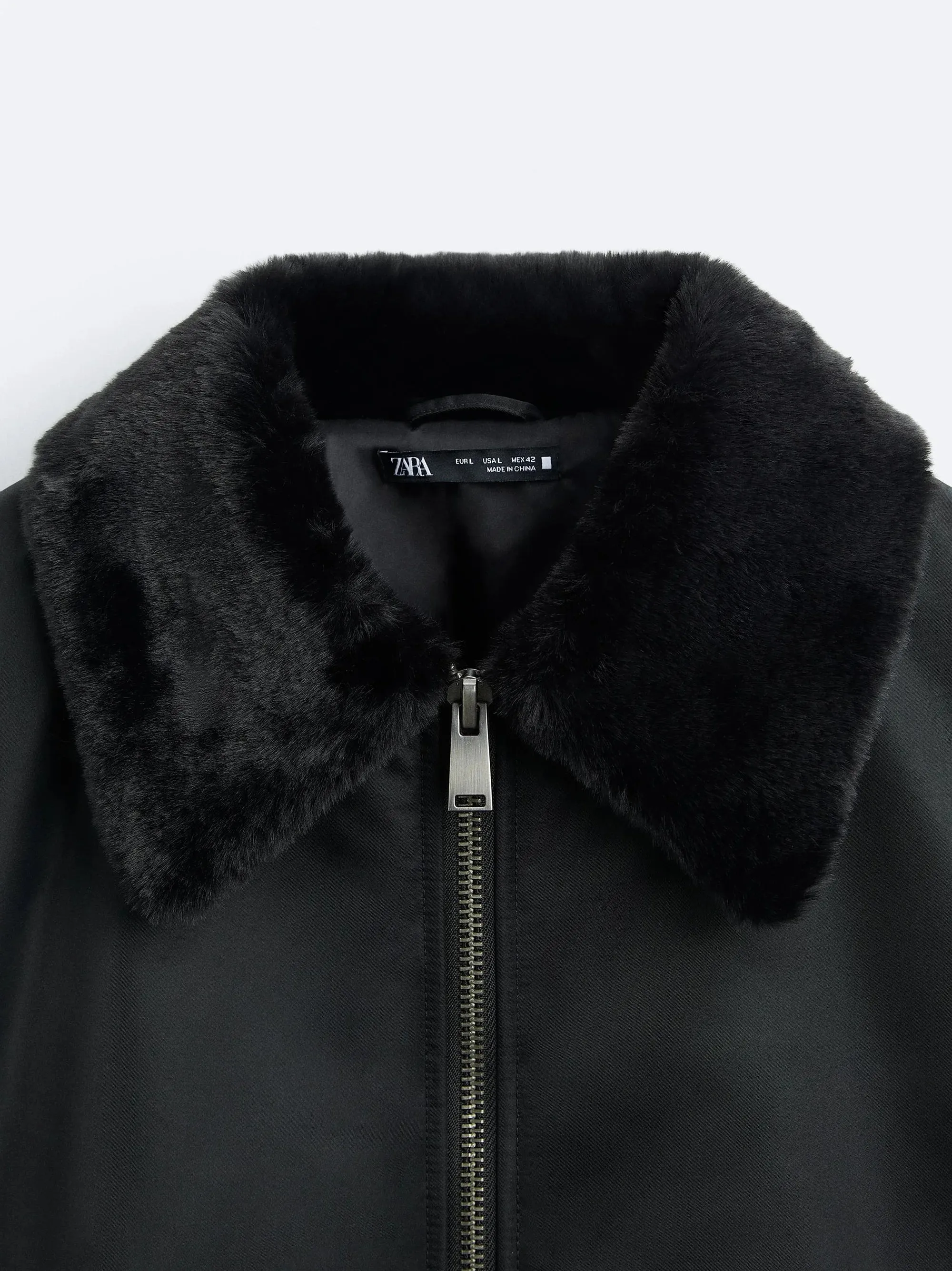 ZR Men's Sherpa Collar Black Bomber Jacket